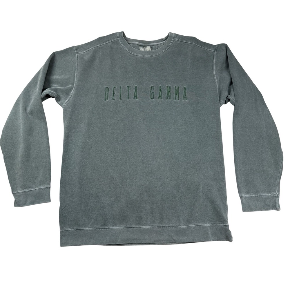 Comfort Colors Sweatshirt Mens Medium Green Cotton Delta Gamma Greek Embroidery